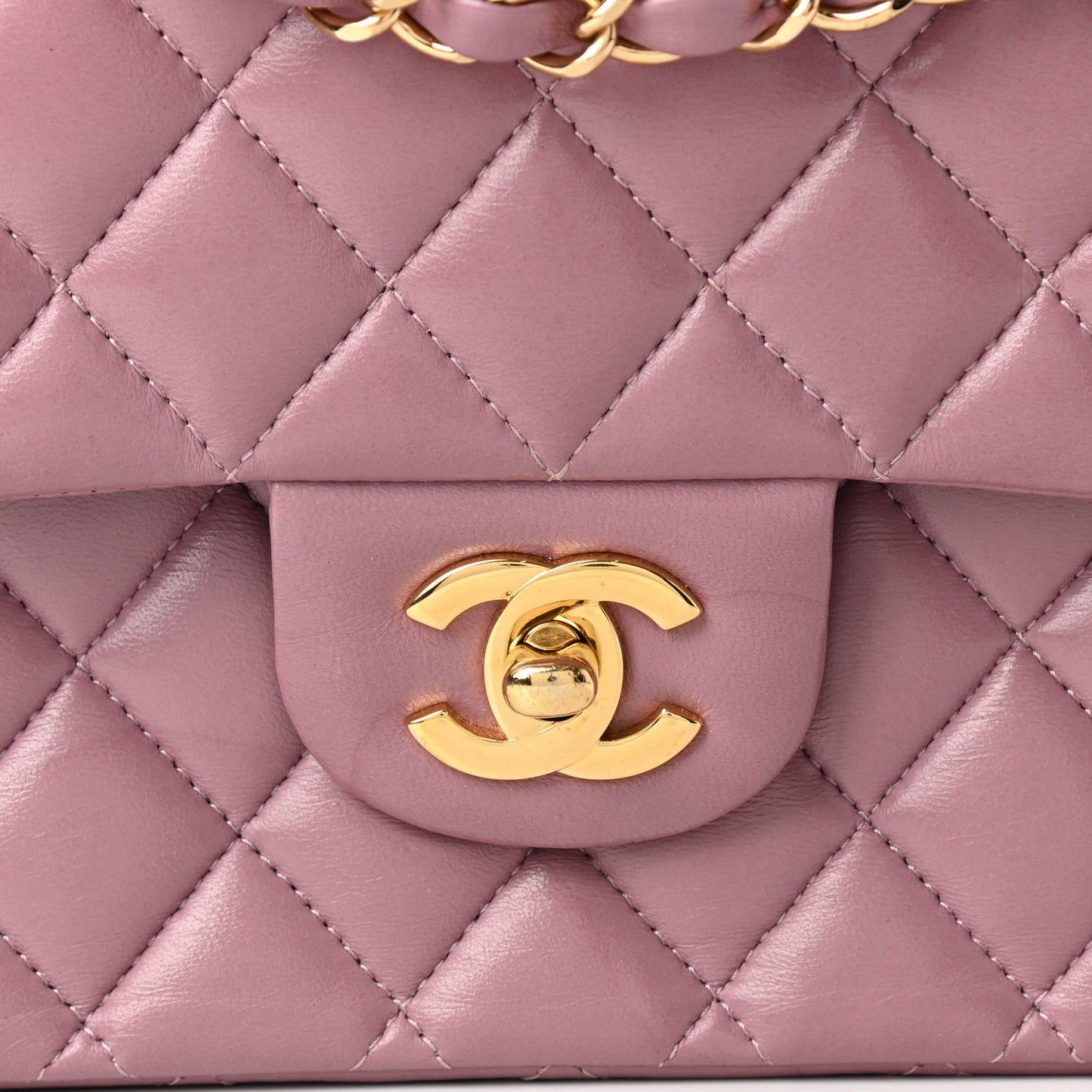 Lambskin Quilted Medium Double Flap Light Purple