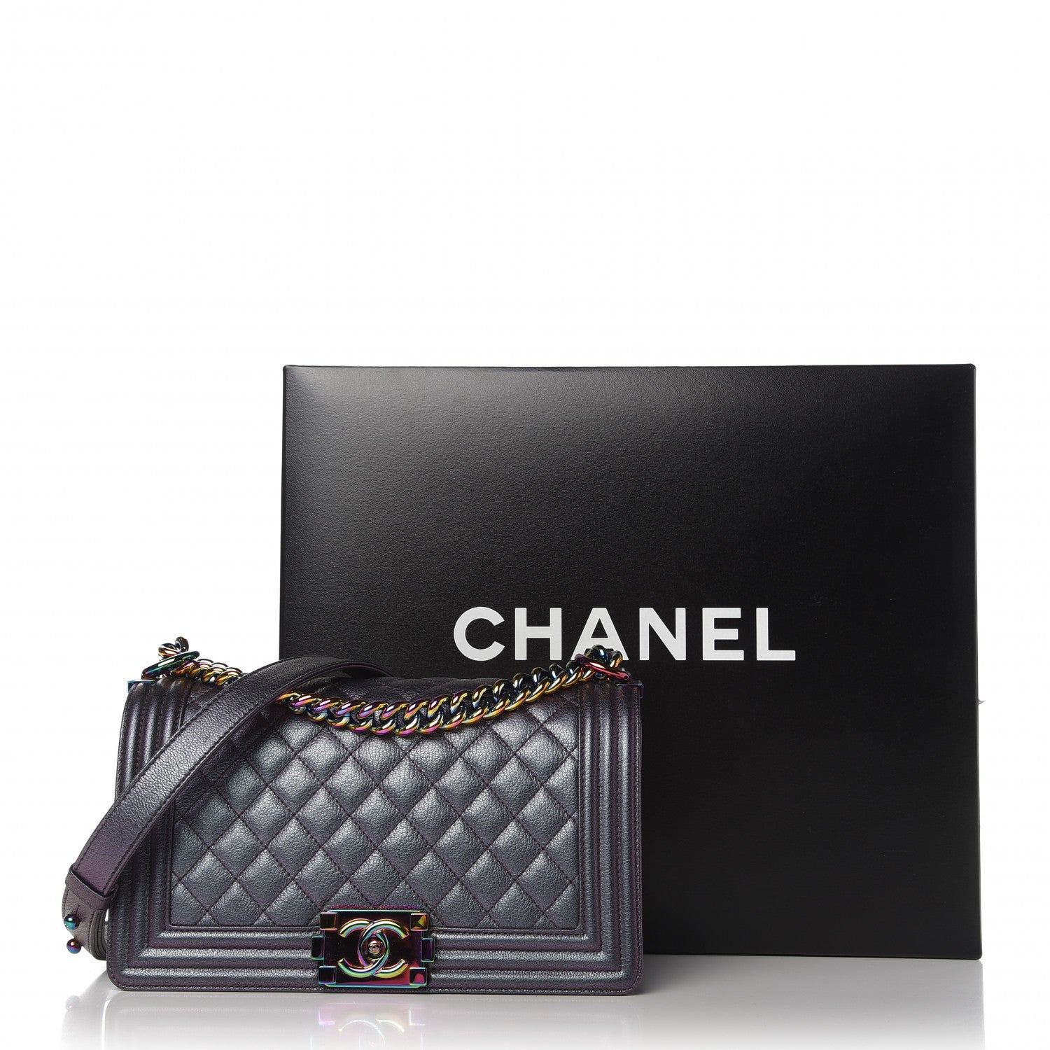 Chanel Iridescent Goatskin Quilted Medium Boy Flap Purple 11 of 11