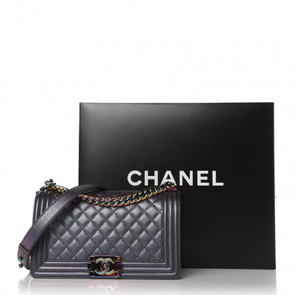 Chanel Iridescent Goatskin Quilted Medium Boy Flap Purple 11 of 11