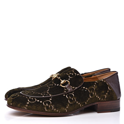 Gucci Velvet GG Monogram Mens Horsebit Loafers 7 Green 3 of 8
