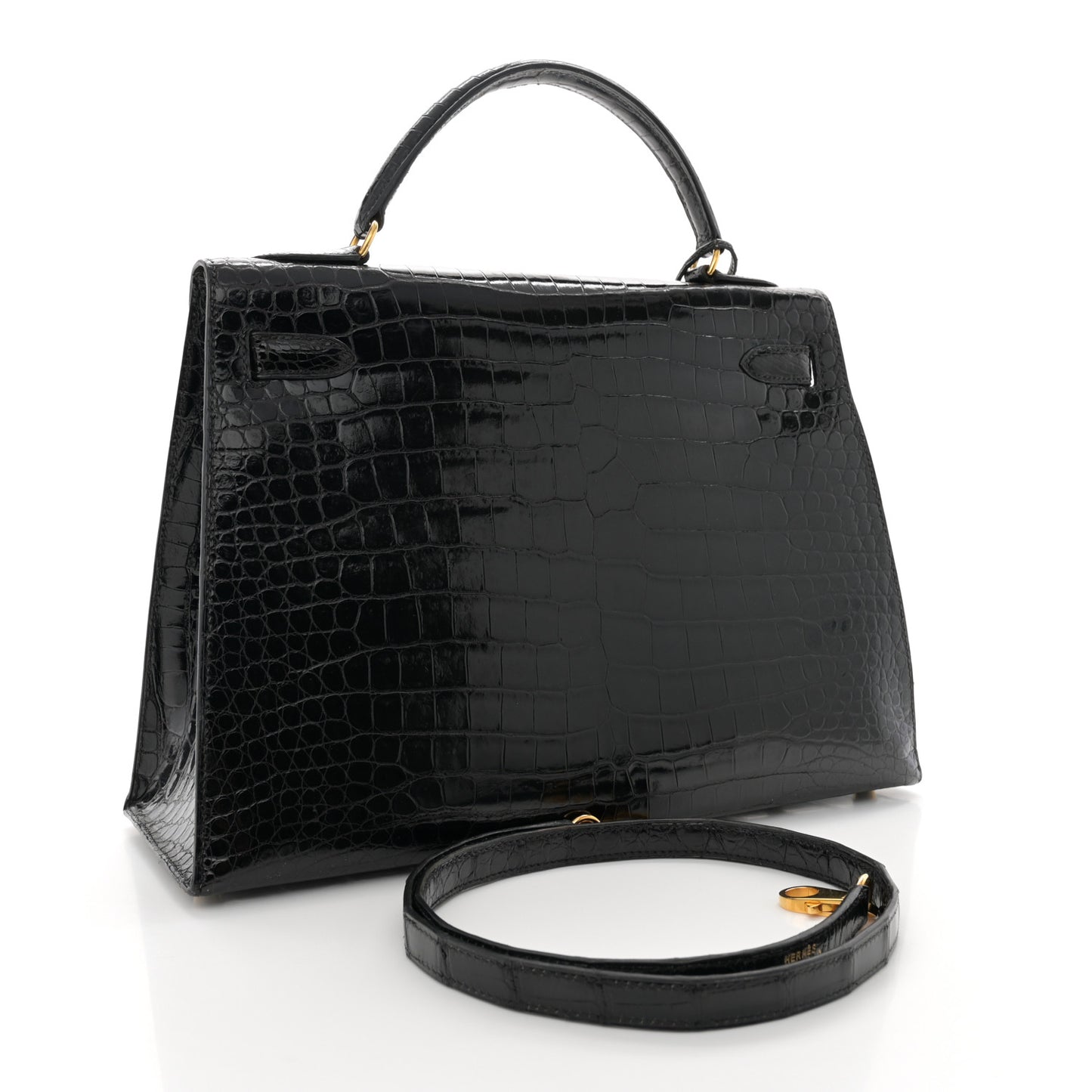 Shiny Porosus Crocodile Kelly Sellier 32 Black
