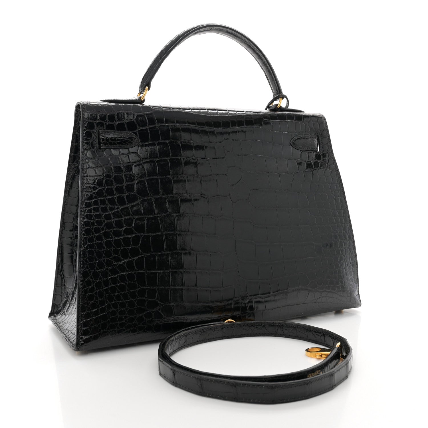 Hermes Shiny Porosus Crocodile Kelly Sellier 32 Black 3 of 11