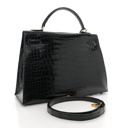 Hermes Shiny Porosus Crocodile Kelly Sellier 32 Black 3 of 11