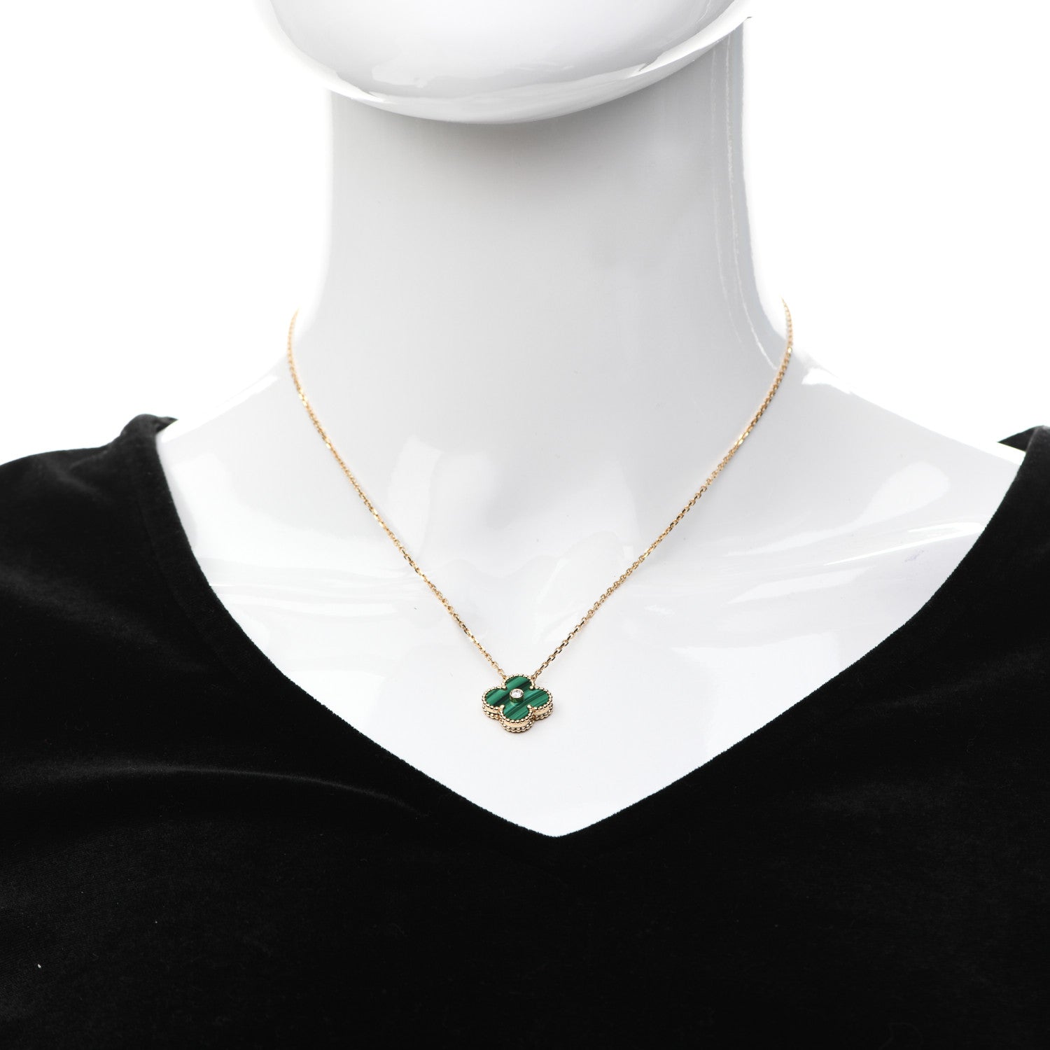 Van Cleef & Arpels 18K Yellow Gold Diamond Malachite Vintage Alhambra Pendant Necklace 2 of 8
