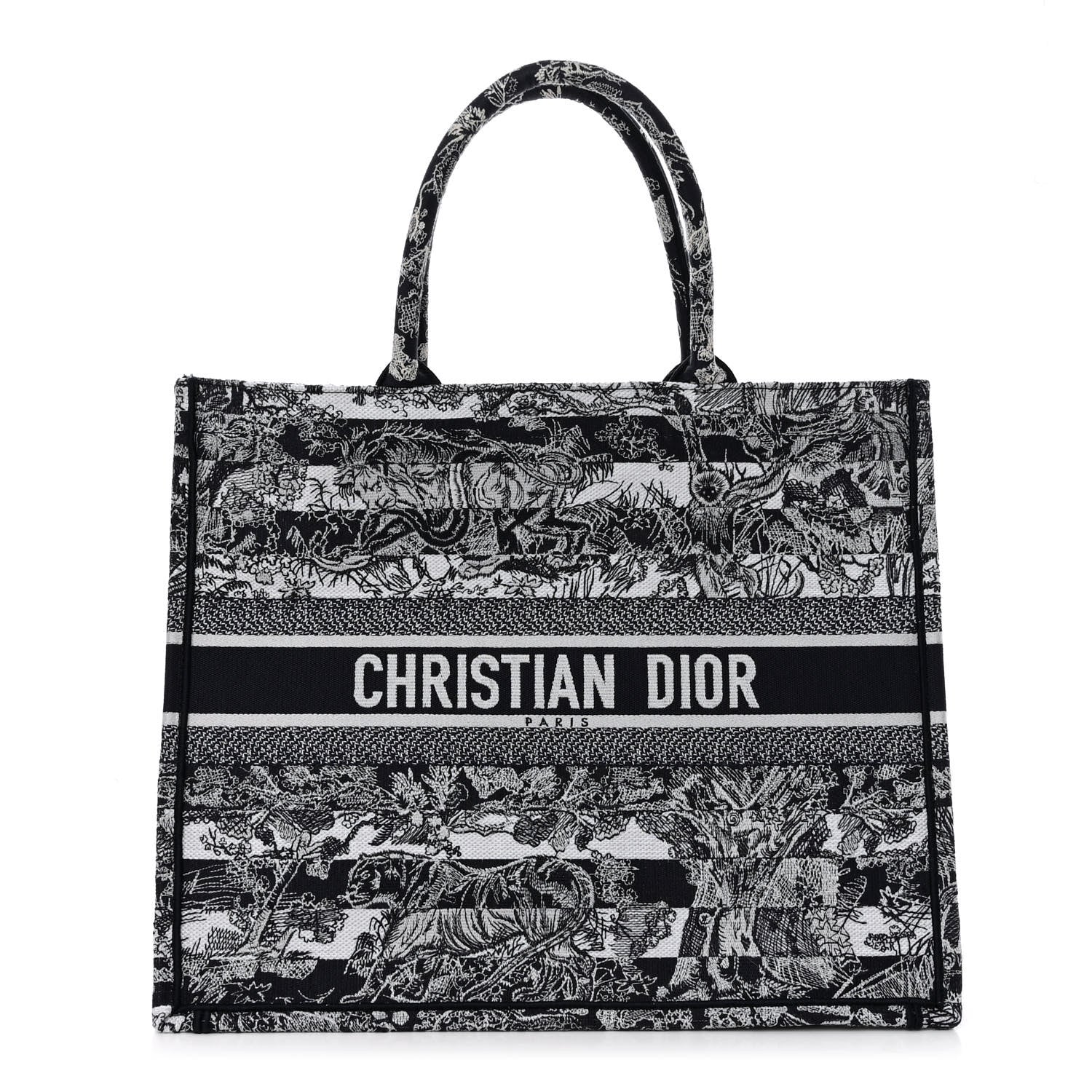 Christian Dior Canvas Embroidered Large Dioriviera Reverse Striped Toile De Jouy Book Tote Blue White 1 of 9