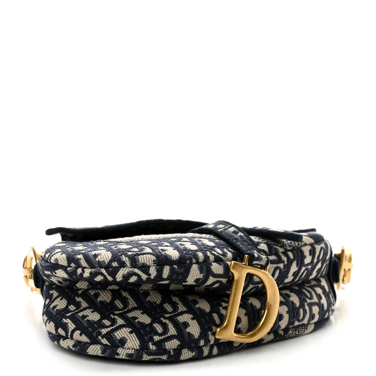 Oblique Embroidered Saddle Bag Blue
