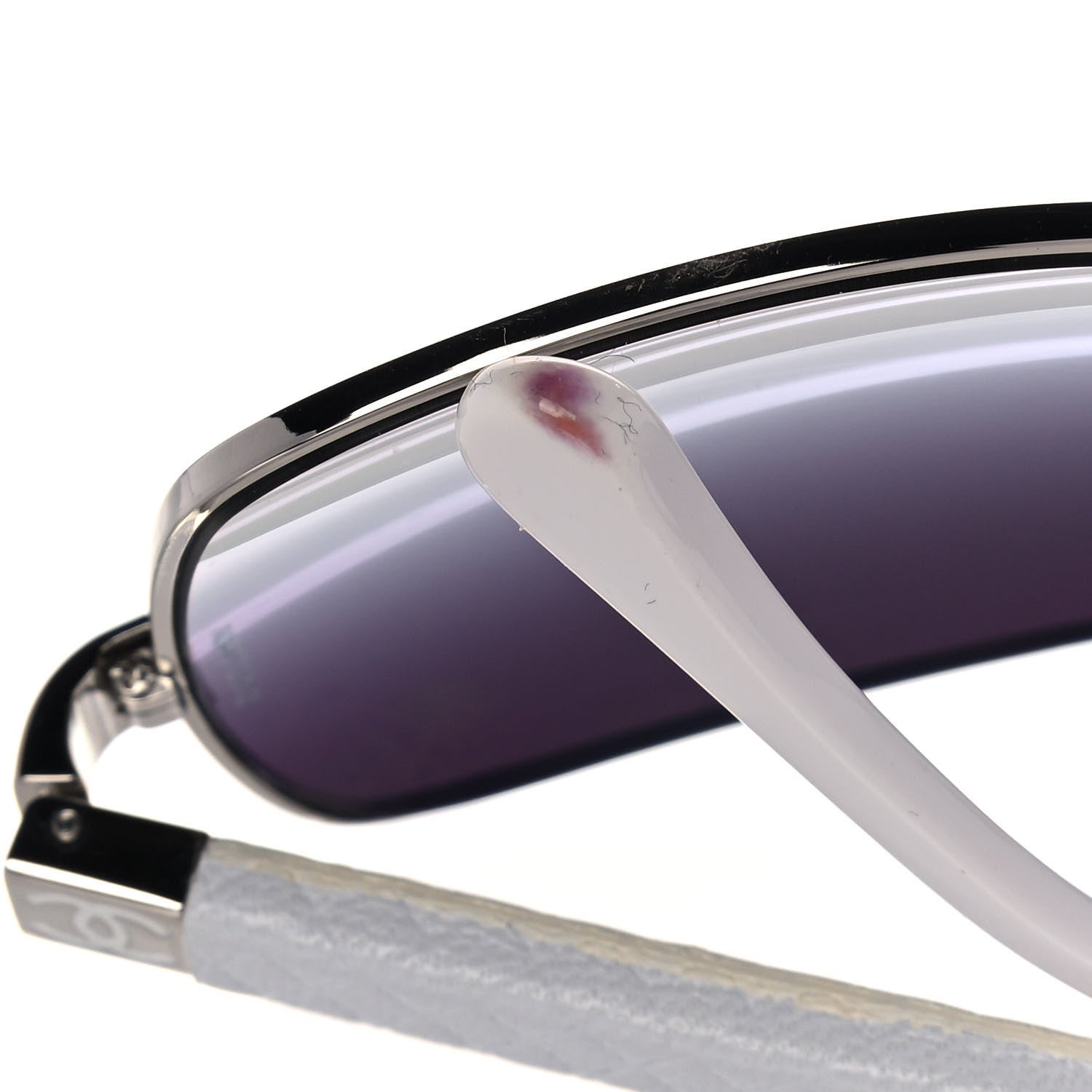 Chanel Lambskin Quilted CC Aviator Sunglasses 4195-Q White Silver 8 of 10