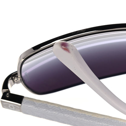 Chanel Lambskin Quilted CC Aviator Sunglasses 4195-Q White Silver 8 of 10