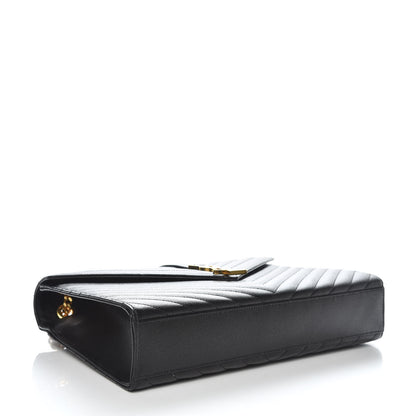 Saint Laurent Grain De Poudre Matelasse Chevron Large Monogram Satchel Black 4 of 10