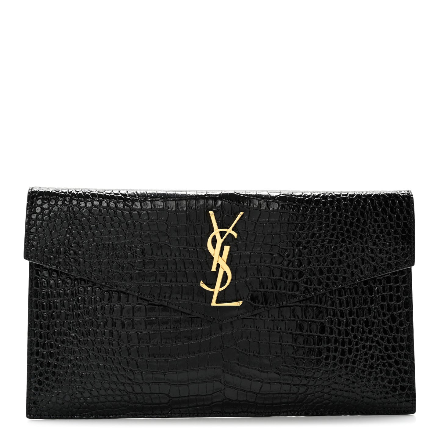 Calfskin Crocodile Embossed Uptown Monogram Clutch Black