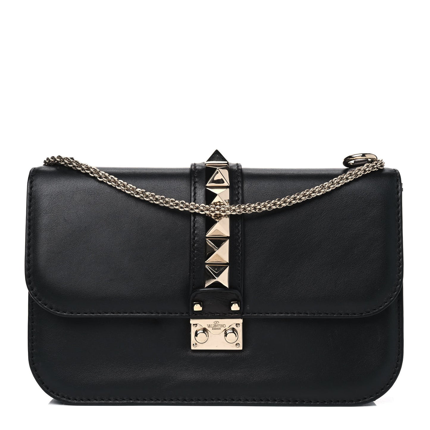 Vitello Medium Glam Lock Rockstud Flap Black