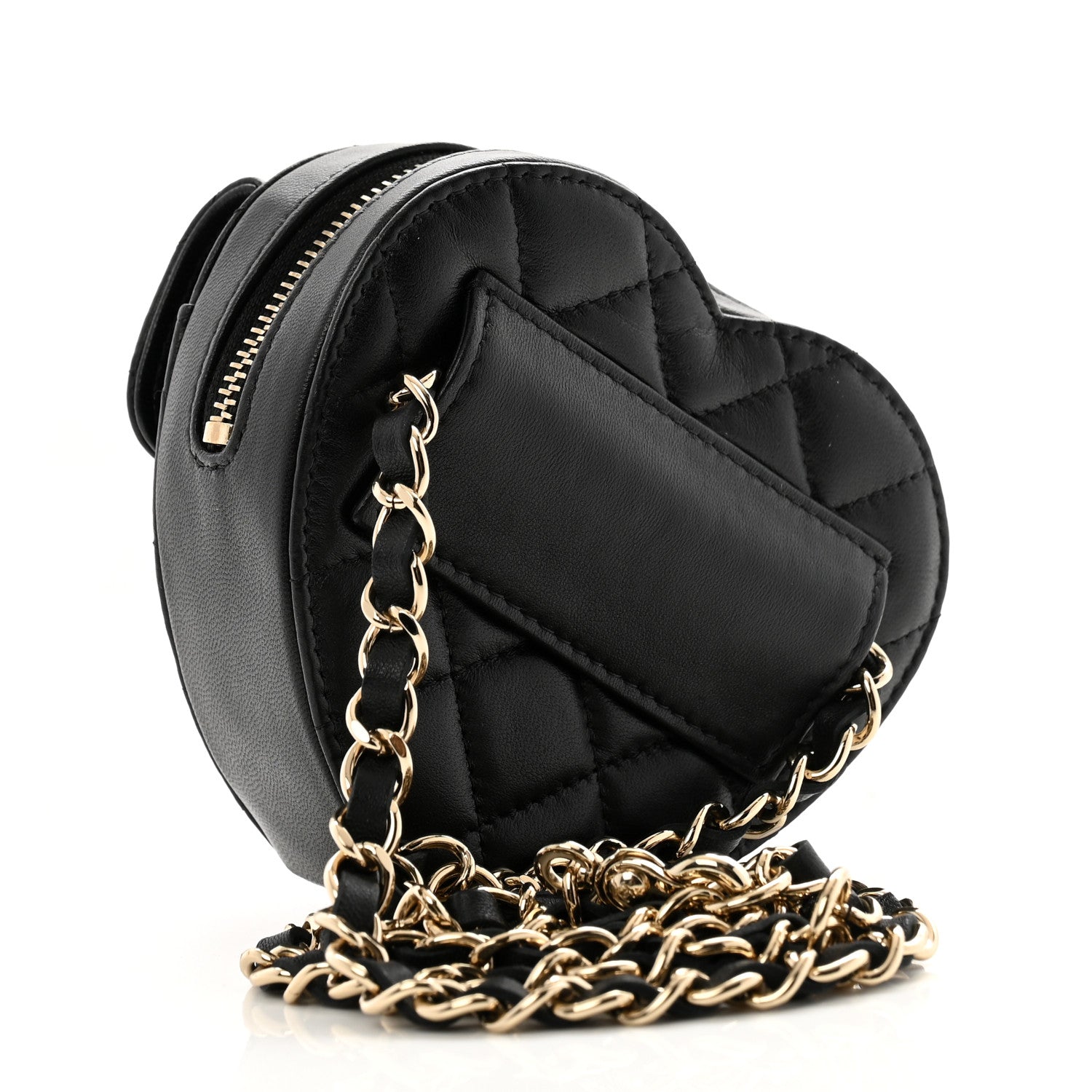 Chanel Lambskin Quilted CC In Love Heart Waist Belt Bag With Chain Black 3 of 9