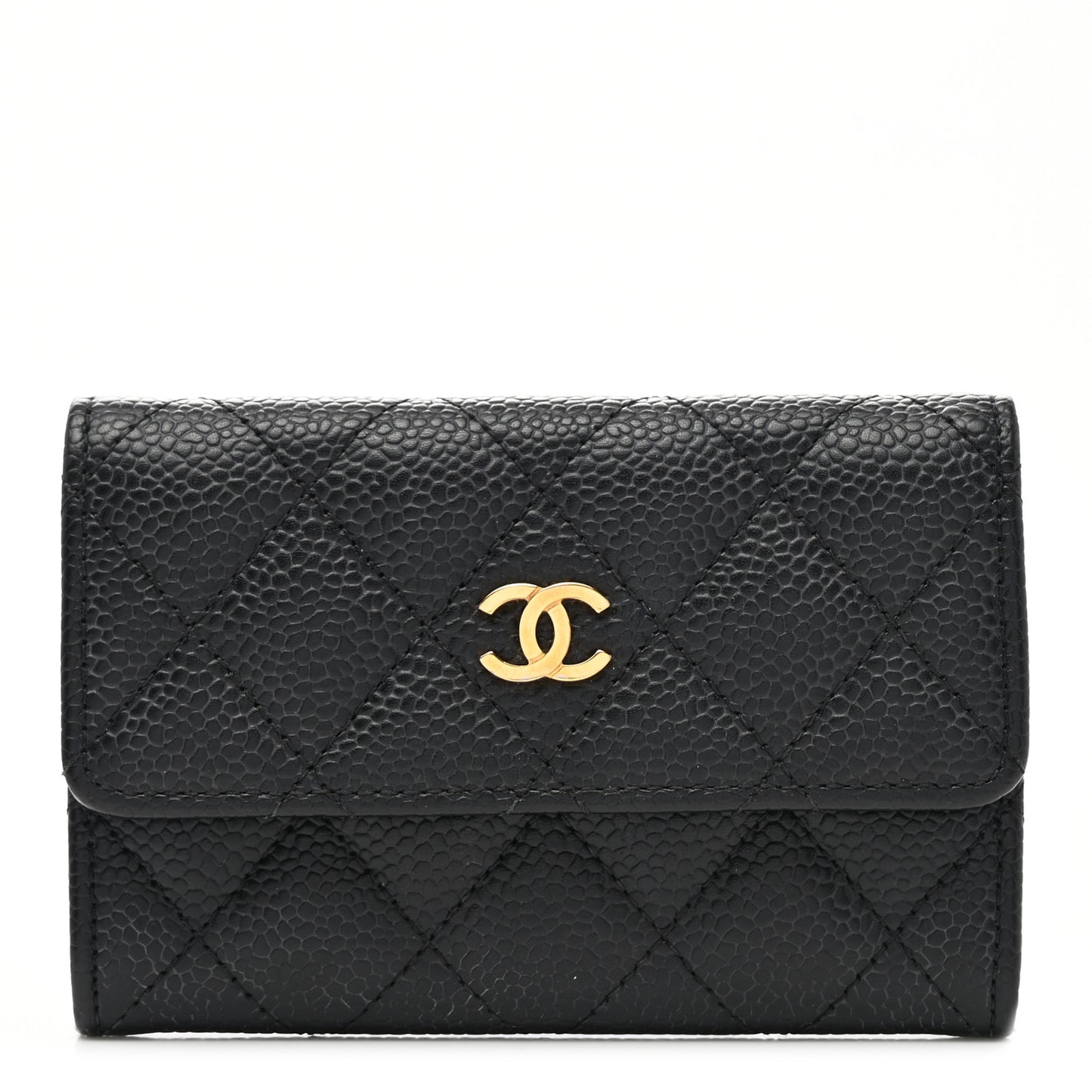 Caviar Quilted Flap Card Holder Black