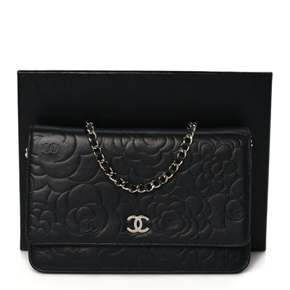 Chanel Lambskin Camellia Embossed Wallet on Chain WOC Black 11 of 11