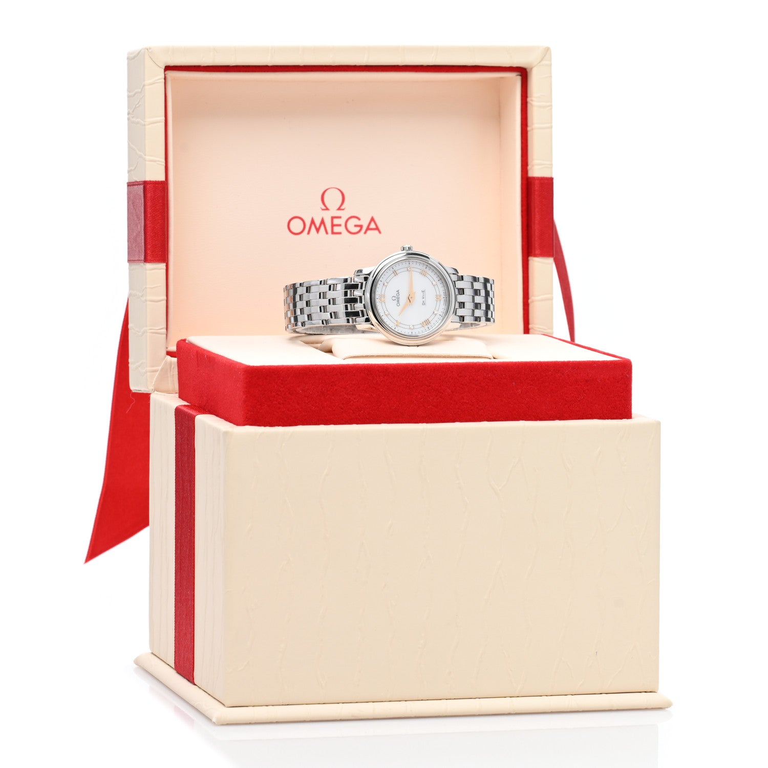 Omega Stainless Steel Diamond Mother of Pearl 27mm De Ville Prestige Quartz Watch 424.10.27.60.55.001 5 of 5