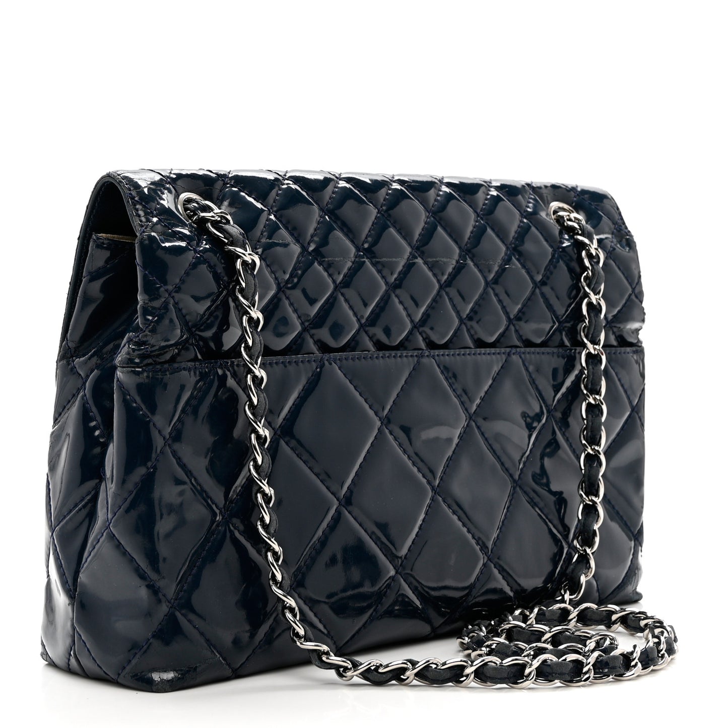 Vinyl Quilted In the Business Flap Bag Navy Blue