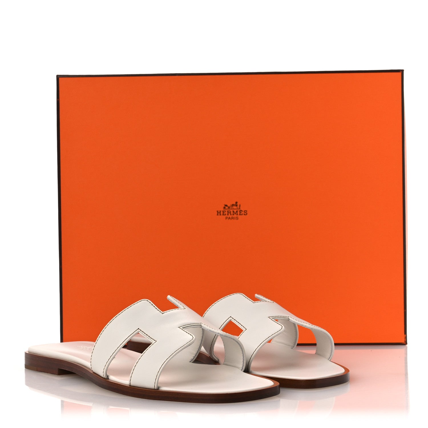 Hermes Box Calfskin Oran Sandals 36 White 11 of 11