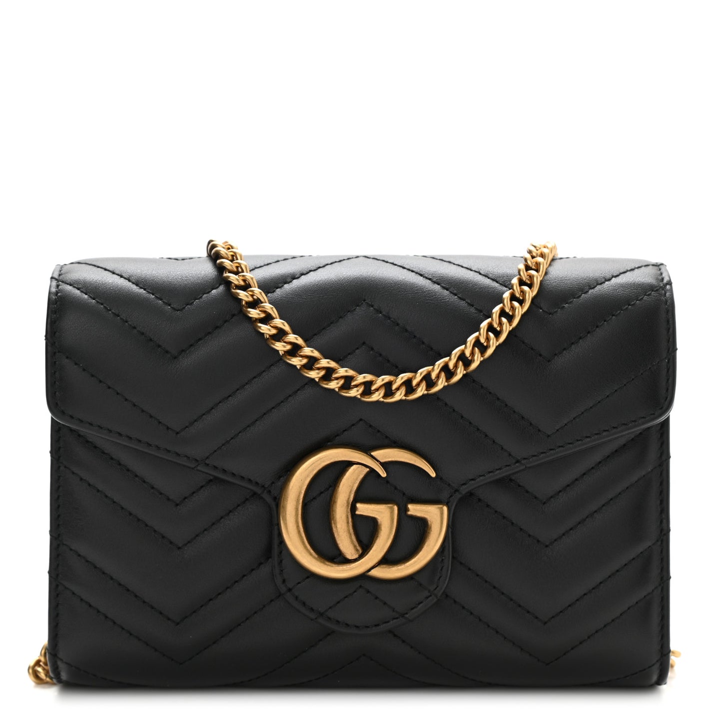 Calfskin Matelasse GG Marmont Chain Wallet Black