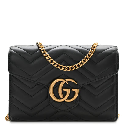 Gucci Calfskin Matelasse GG Marmont Chain Wallet Black 1 of 9