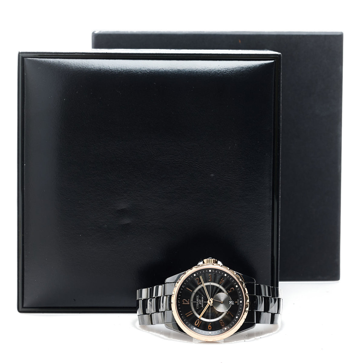Chanel Stainless Steel 18K Rose Gold Ceramic 37mm J12 Automatic Watch Black 5 of 5