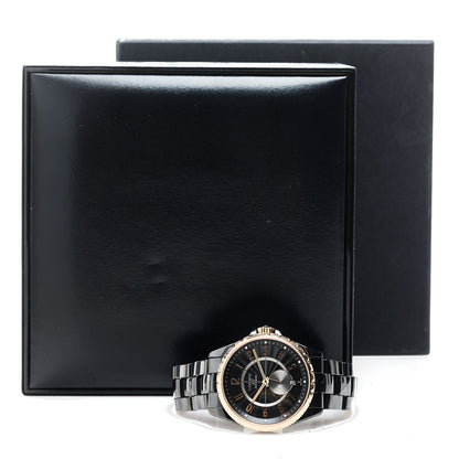 Chanel Stainless Steel 18K Rose Gold Ceramic 37mm J12 Automatic Watch Black 5 of 5