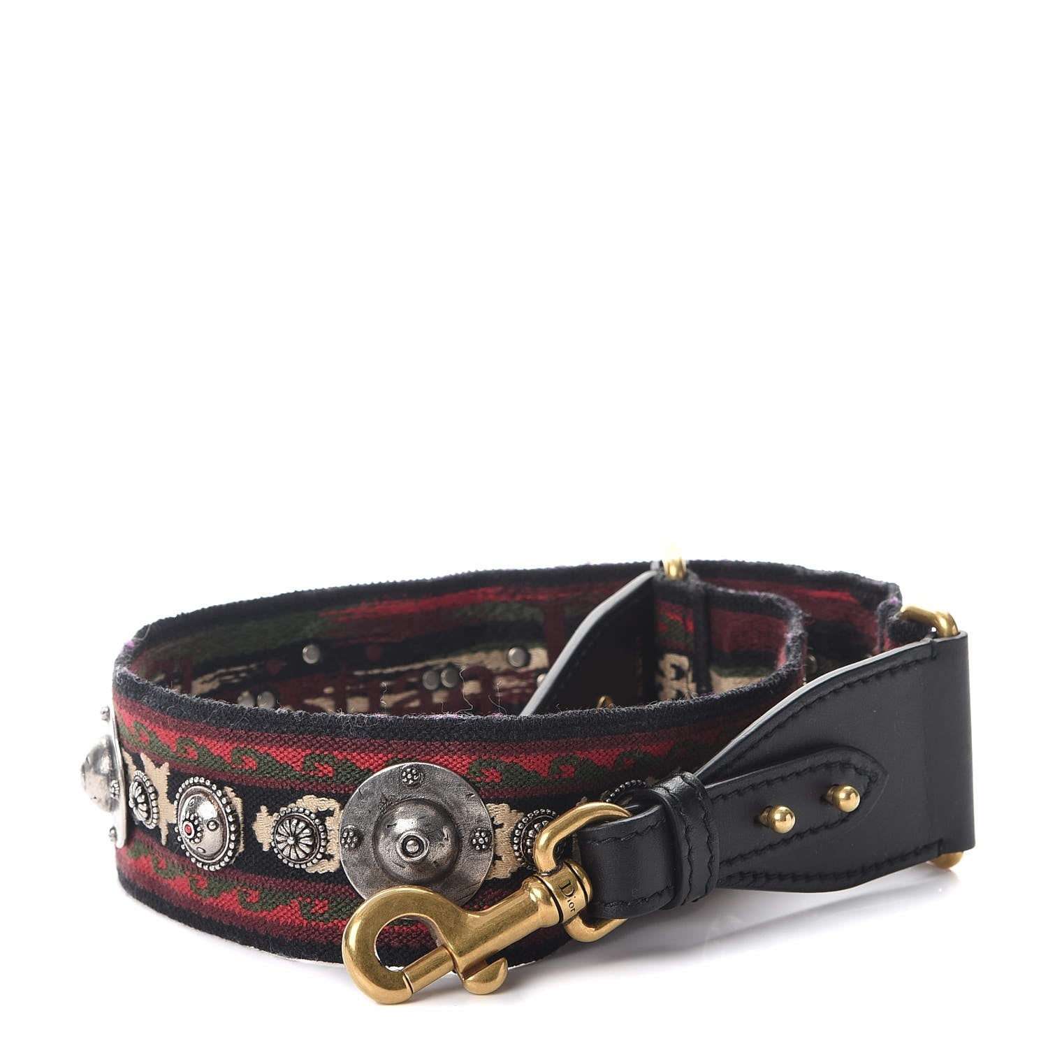 Christian Dior Canvas Embroidered Studded Bohemian Shoulder Strap Red 1 of 6
