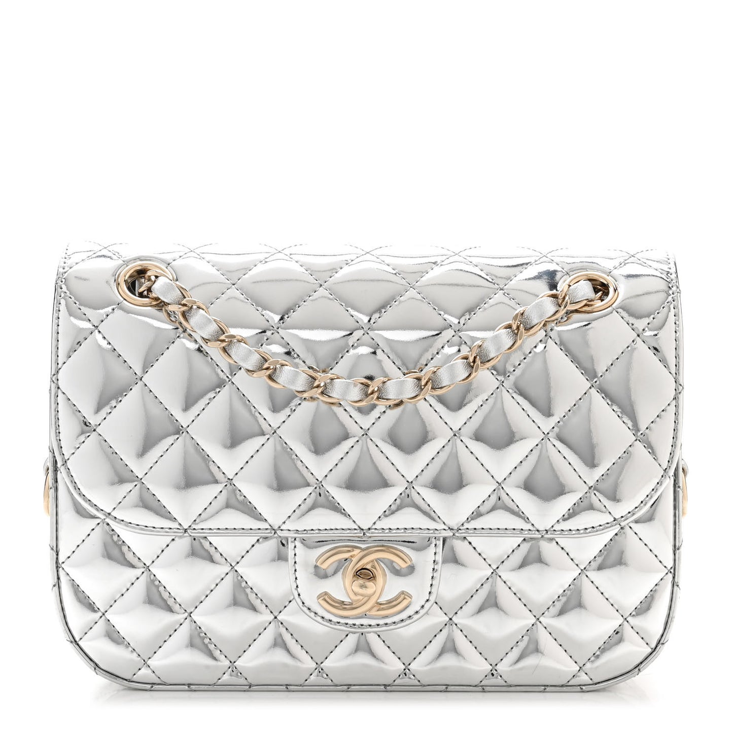Mirror Calfskin Metallic Calfskin Medium Hollywood Boulevard Flap With Star Coin Purse Silvery