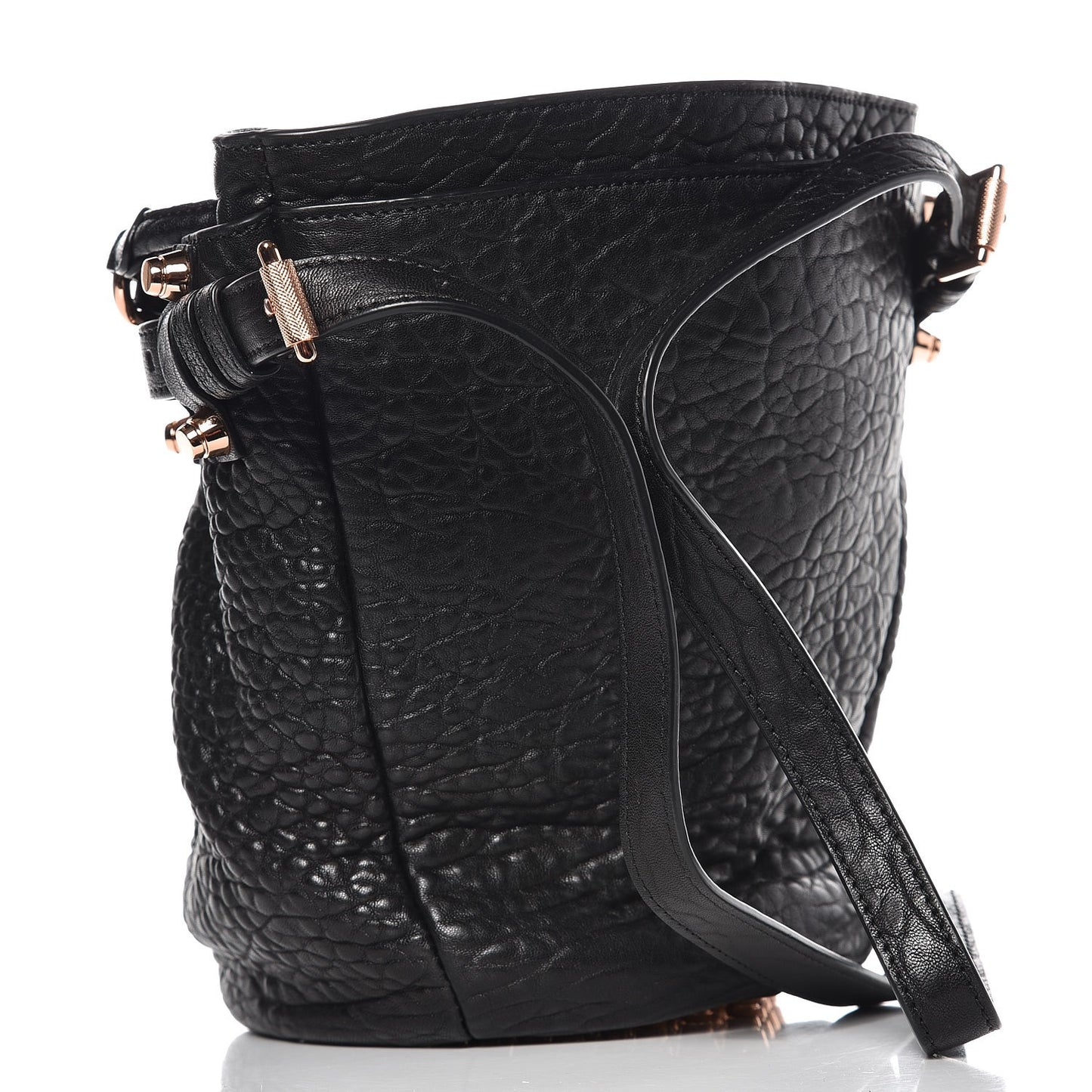 Pebbled Lambskin Diego Bucket Black Rose Gold Hardware