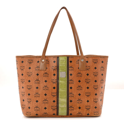 MCM Visetos Crocodile Embossed Medium Liz Shopper Tote Cognac 1 of 9