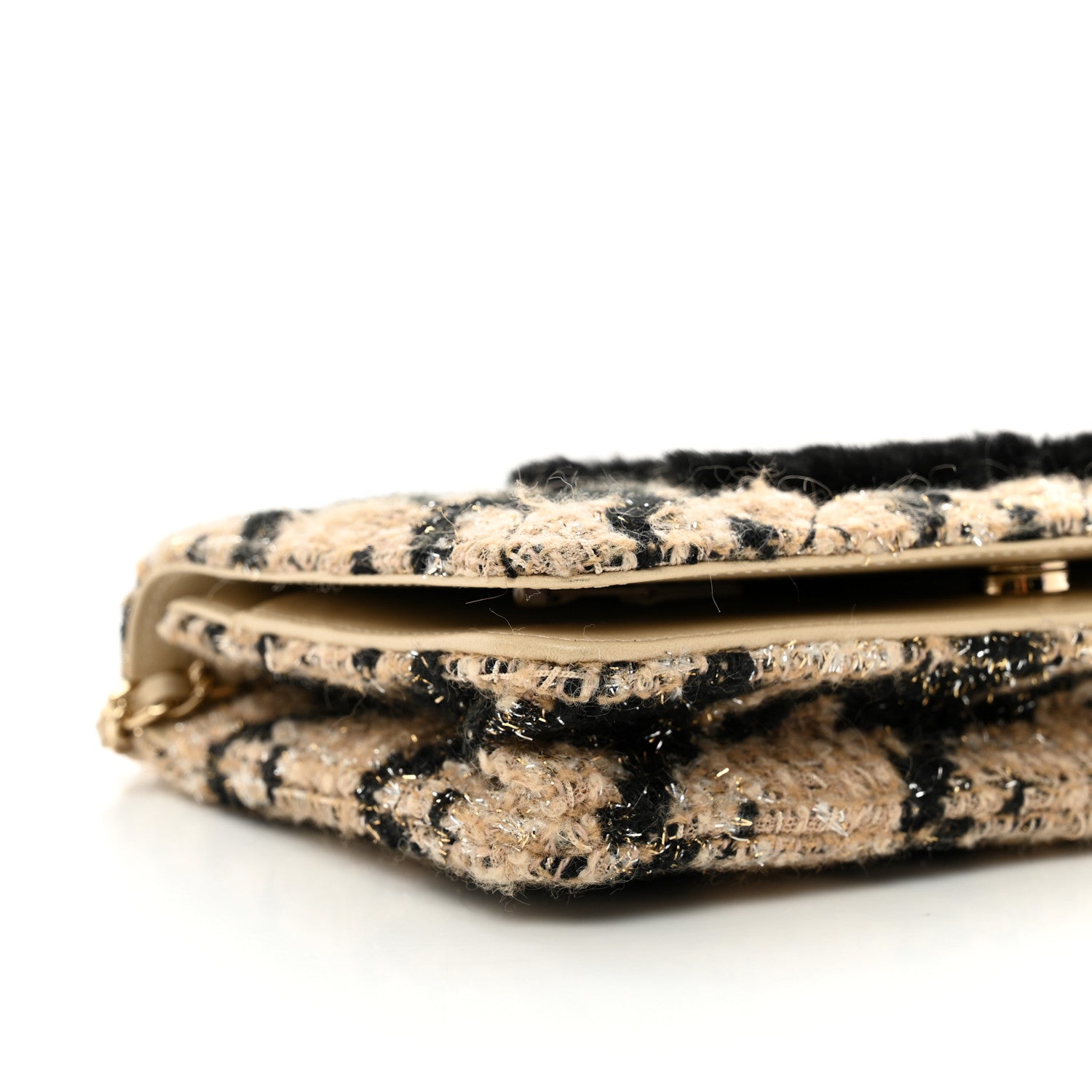 Chanel Tweed Shearling Quilted Chanel Wallet On Chain WOC and Coin Purse Beige Black 12 of 14
