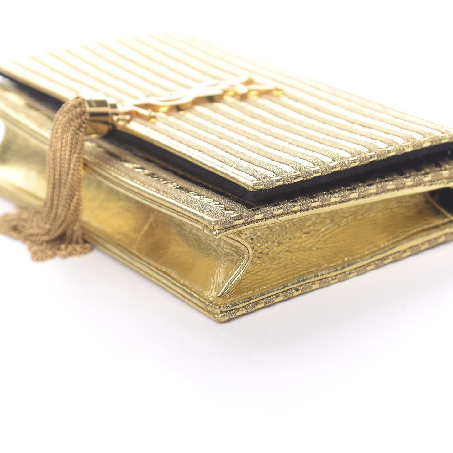 Metallic Goatskin Lambskin Classic Monogram Kate Tassel Chain Wallet Gold