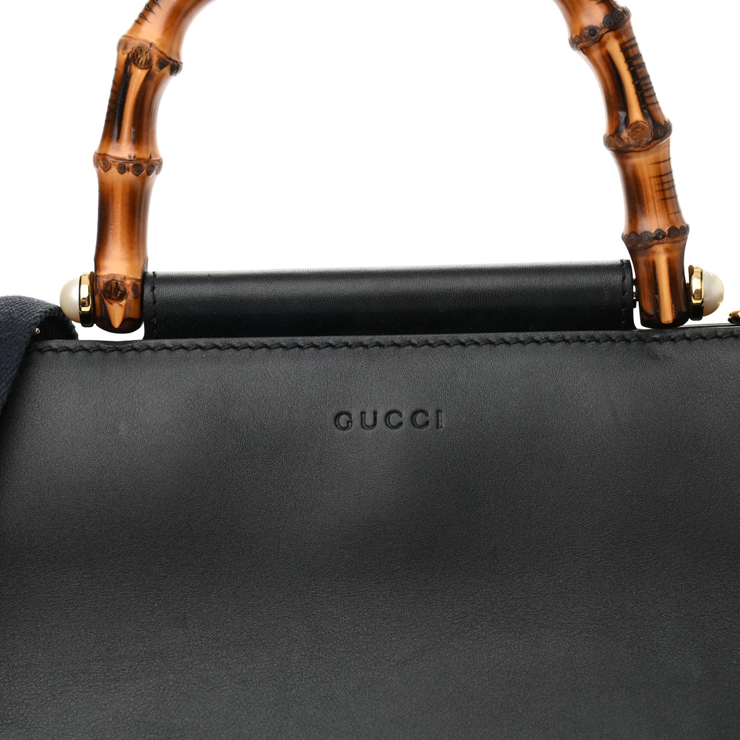 Nappa Bamboo Web Small Nymphaea Top Handle Bag Black