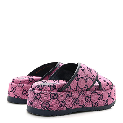 Gucci Monogram Multicolor Criss Cross Platform Slide Sandals 37.5 Pink Blue 4 of 8