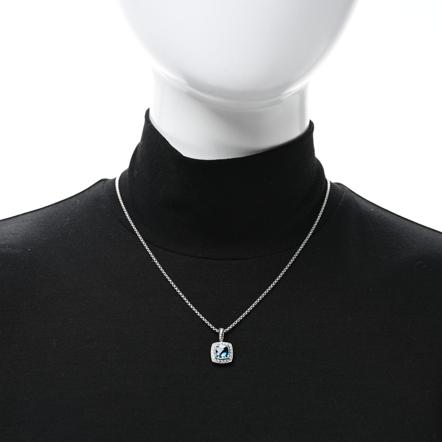 David Yurman Sterling Silver Diamond Hampton Blue Topaz 7mm Petite Albion Pendant Necklace 3 of 4