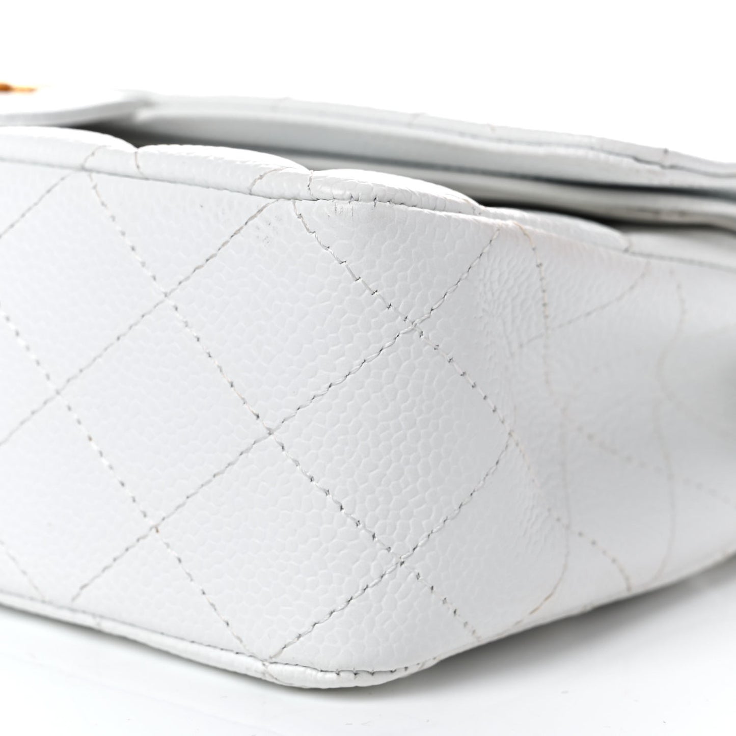 Caviar Quilted Medium Double Flap White