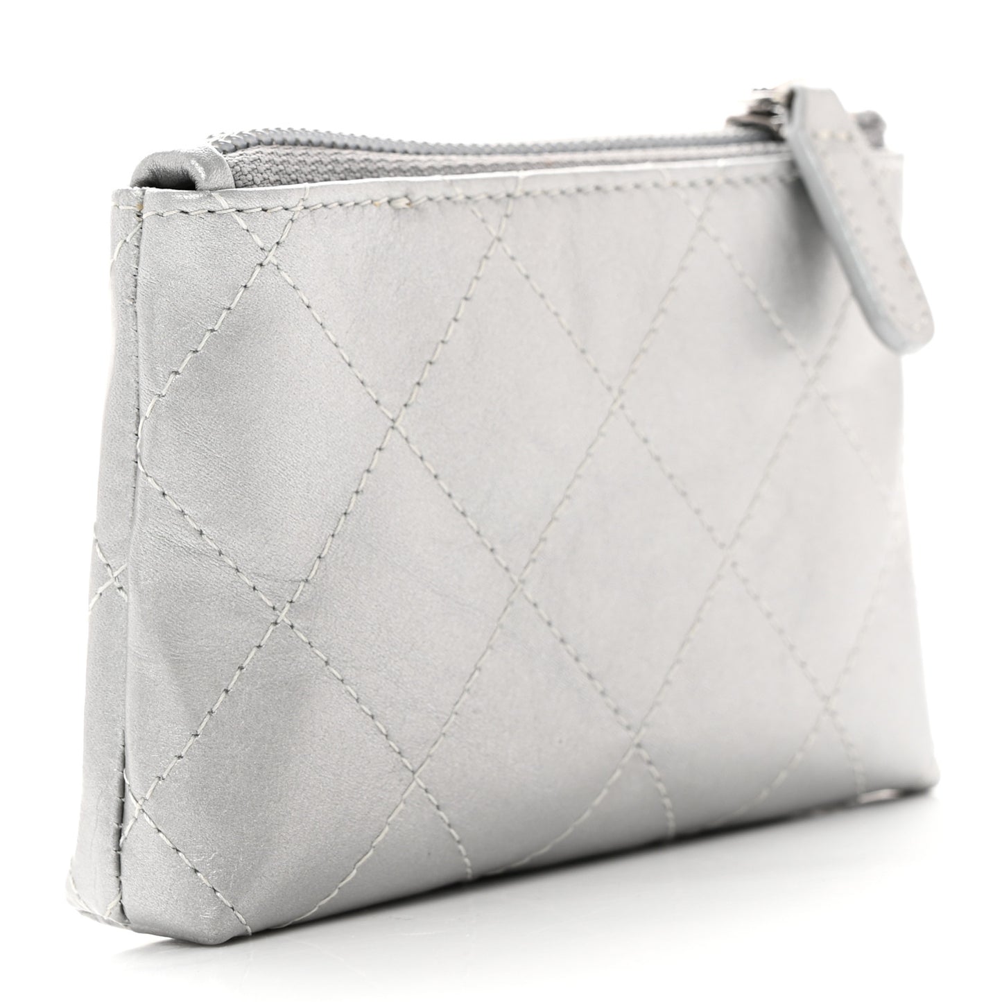 Metallic Aged Calfskin Quilted Palette Key Holder Case Silver