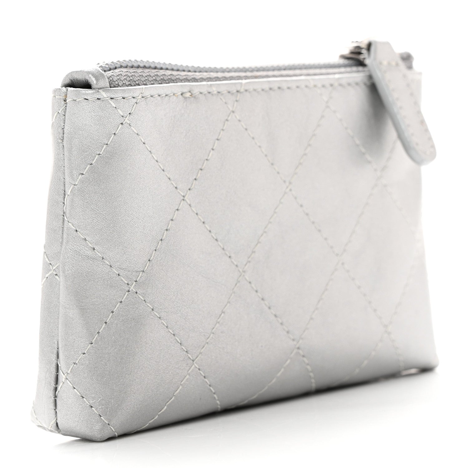 Chanel Metallic Aged Calfskin Quilted Palette Key Holder Case Silver 3 of 8