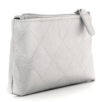 Chanel Metallic Aged Calfskin Quilted Palette Key Holder Case Silver 3 of 8