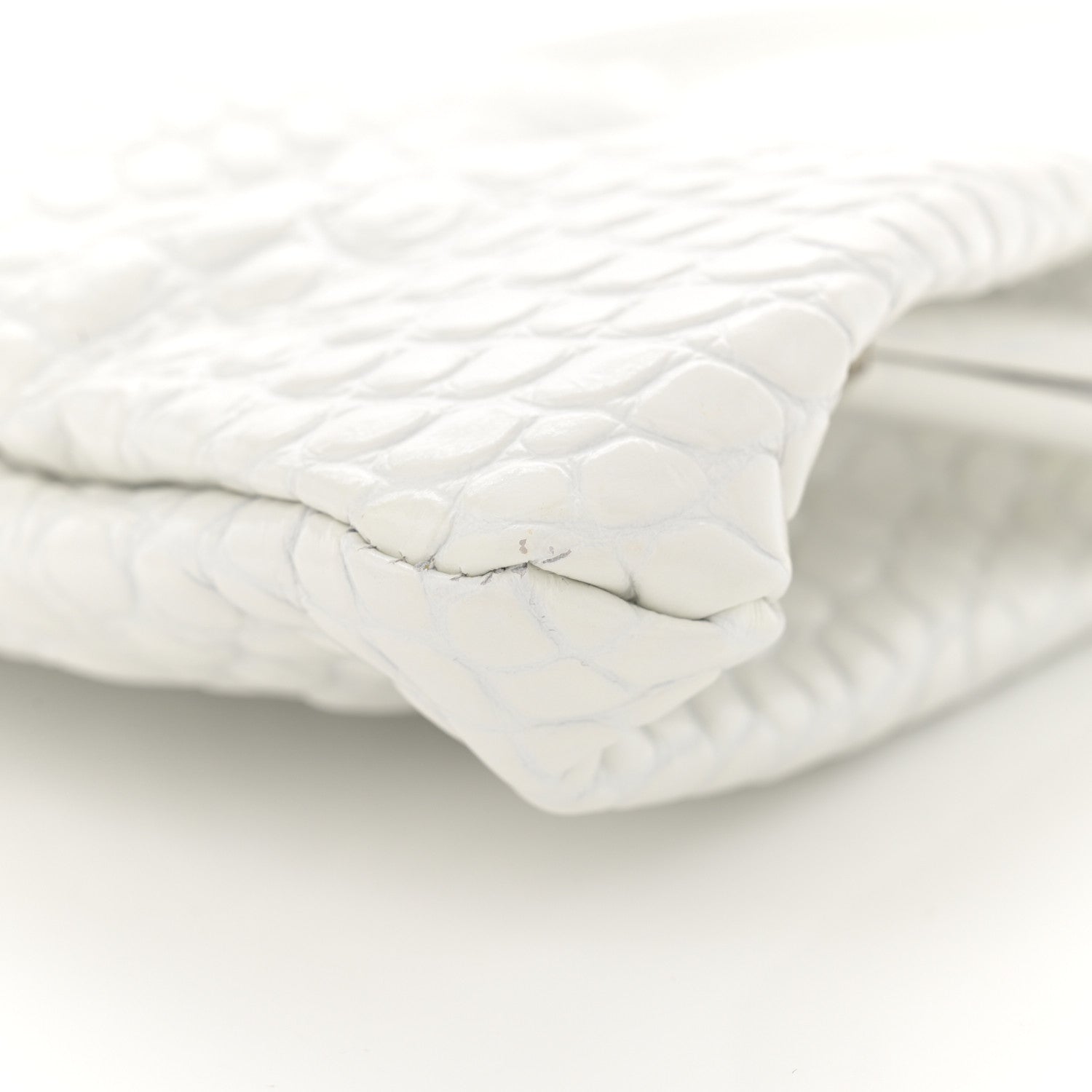 Balenciaga Shiny Supple Calfskin Logo Crocodile Embossed XL Cloud Clutch White 10 of 14