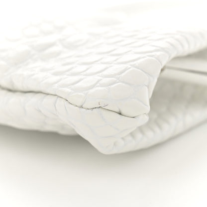 Balenciaga Shiny Supple Calfskin Logo Crocodile Embossed XL Cloud Clutch White 10 of 14