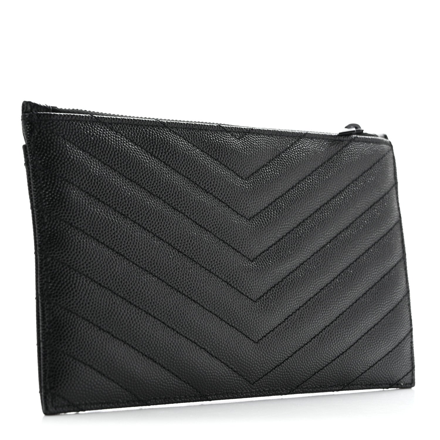 Saint Laurent Grain De Poudre Chevron Monogram Monochrome Bill Pouch Black 3 of 8