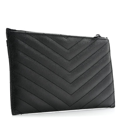 Saint Laurent Grain De Poudre Chevron Monogram Monochrome Bill Pouch Black 3 of 8