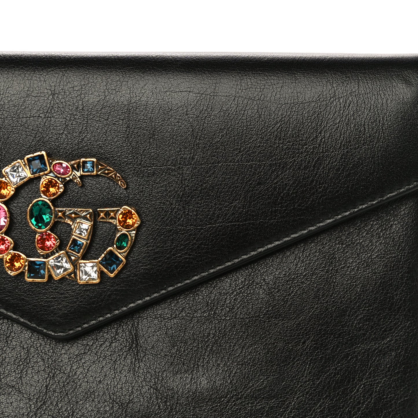 Calfskin Crystal GG Broadway Envelope Clutch Black
