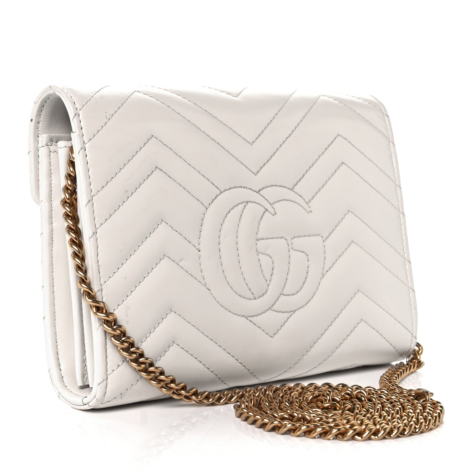 Gucci Calfskin Matelasse GG Marmont Chain Wallet Mystic White 3 of 11