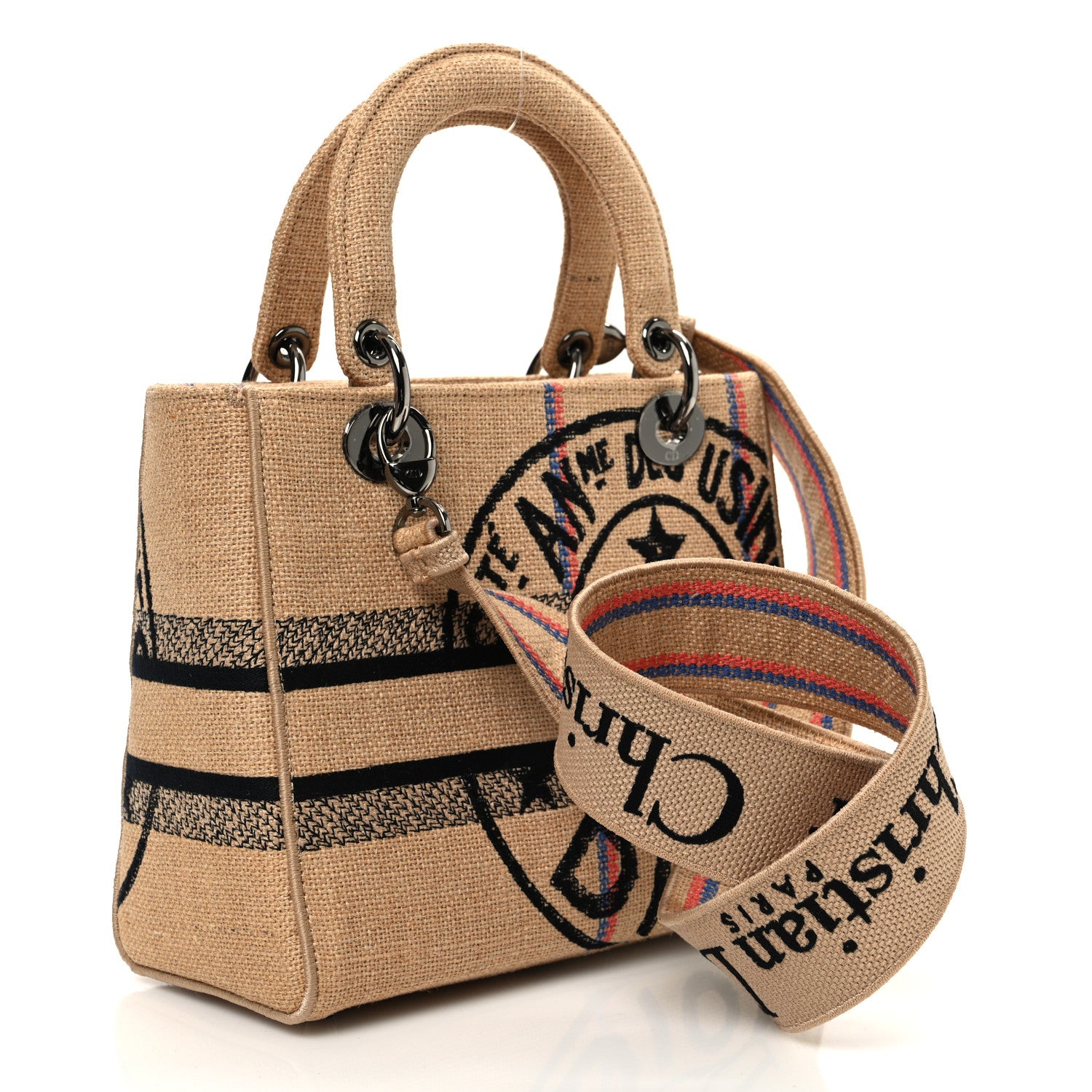 Christian Dior Canvas Jute Embroidered Medium Lady D-Lite Beige Multicolor 2 of 11