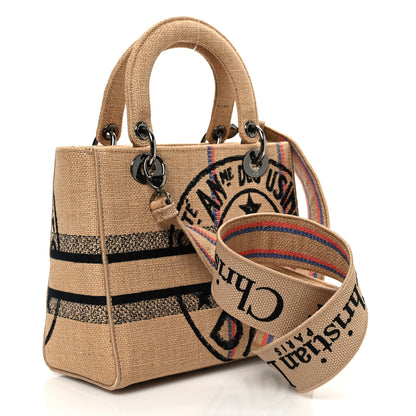 Christian Dior Canvas Jute Embroidered Medium Lady D-Lite Beige Multicolor 2 of 11