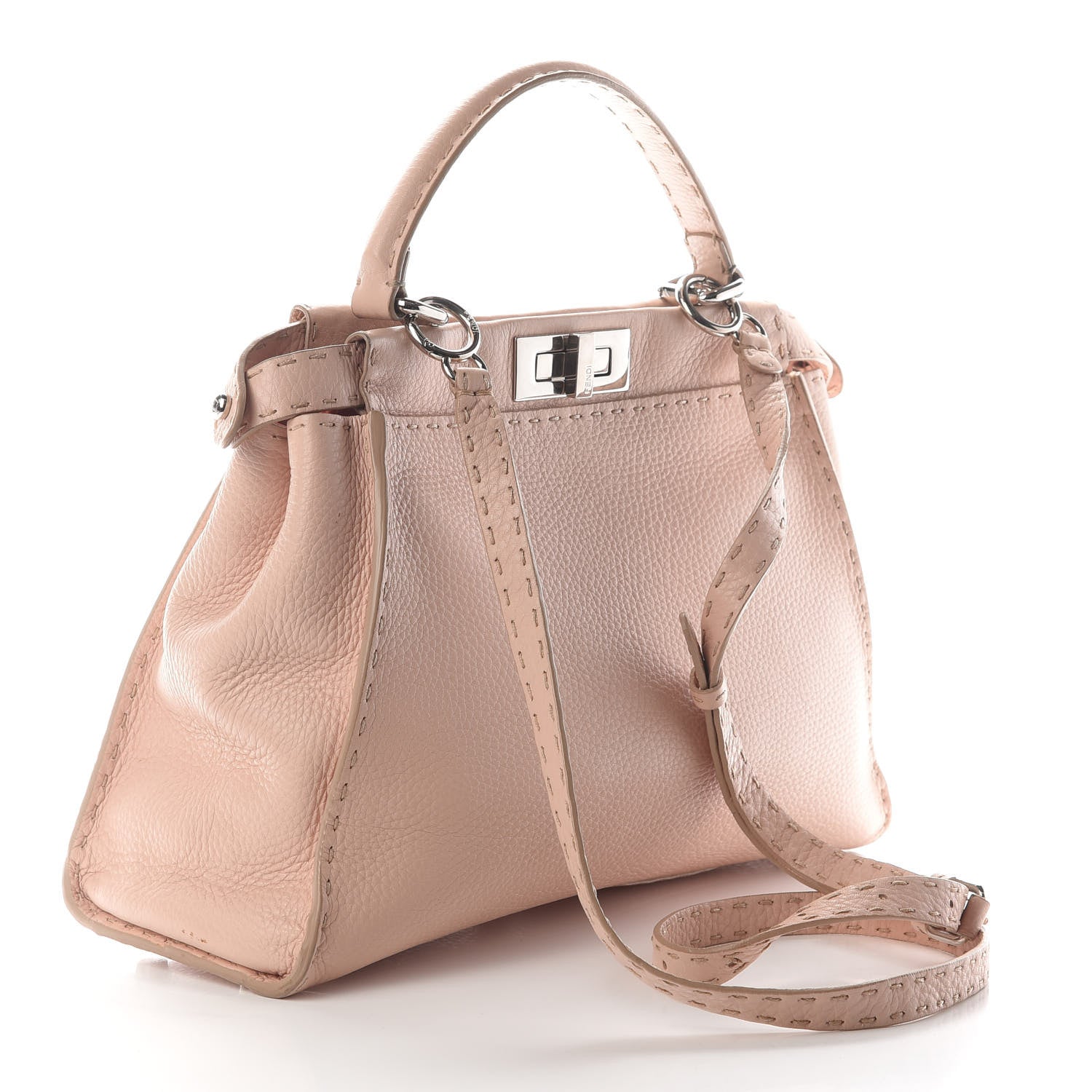 Fendi Cuoio Romano Selleria Bi-Color Medium Peekaboo Iconic Satchel Rosa Plaster Pesca 2 of 9