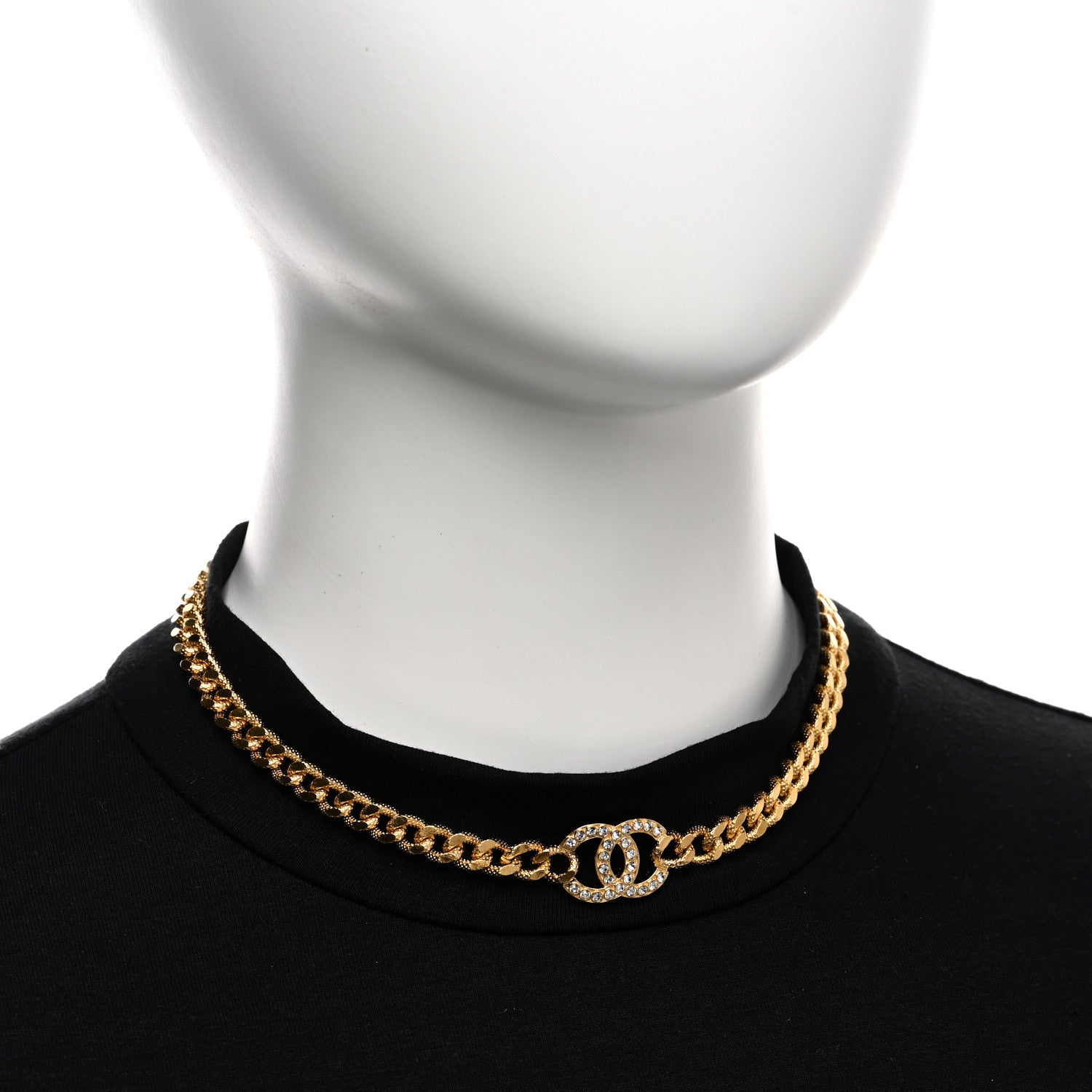 Chanel Crystal Chain Link CC Choker Necklace Gold 2 of 6