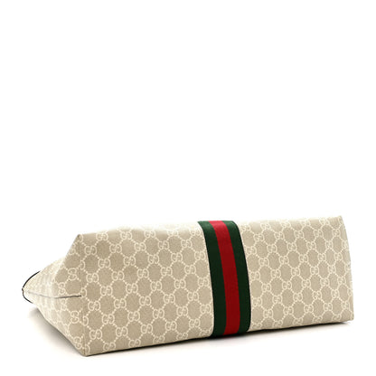 Gucci GG Supreme Monogram Textured Dollar Calfskin Web Medium Ophidia Shopping Tote Beige Mystic White Oatmeal 4 of 15