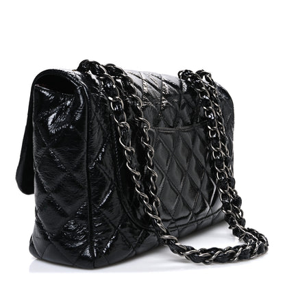 Chanel Crinkled Patent Quilted Jumbo Single Flap Black 2 of 9